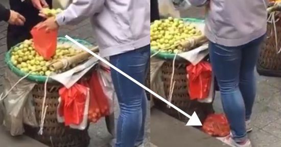 網上流傳的短片顯示，賣棗子棗子的小販以偷龍轉鳳的手段把棗子換掉。