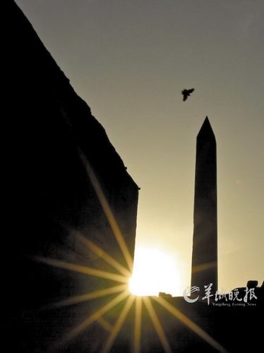 　　埃及盧克索市卡納克神廟,夕陽下鳥兒飛過方尖碑。才揚(yáng) 攝