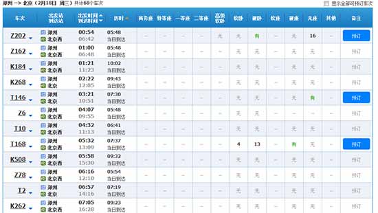 截止2014年12月21日下午3點(diǎn)整，鄭州發(fā)往北京“除夕”當(dāng)天的火車(chē)票僅有少量余票。